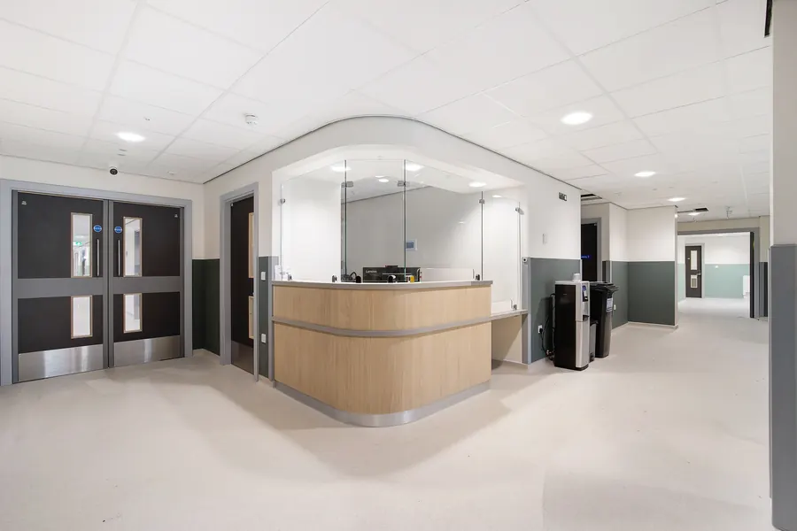 The reception desk at the Community Diagnostic Centre Marcon delivered at the Princess of Wales Hospital, Ely