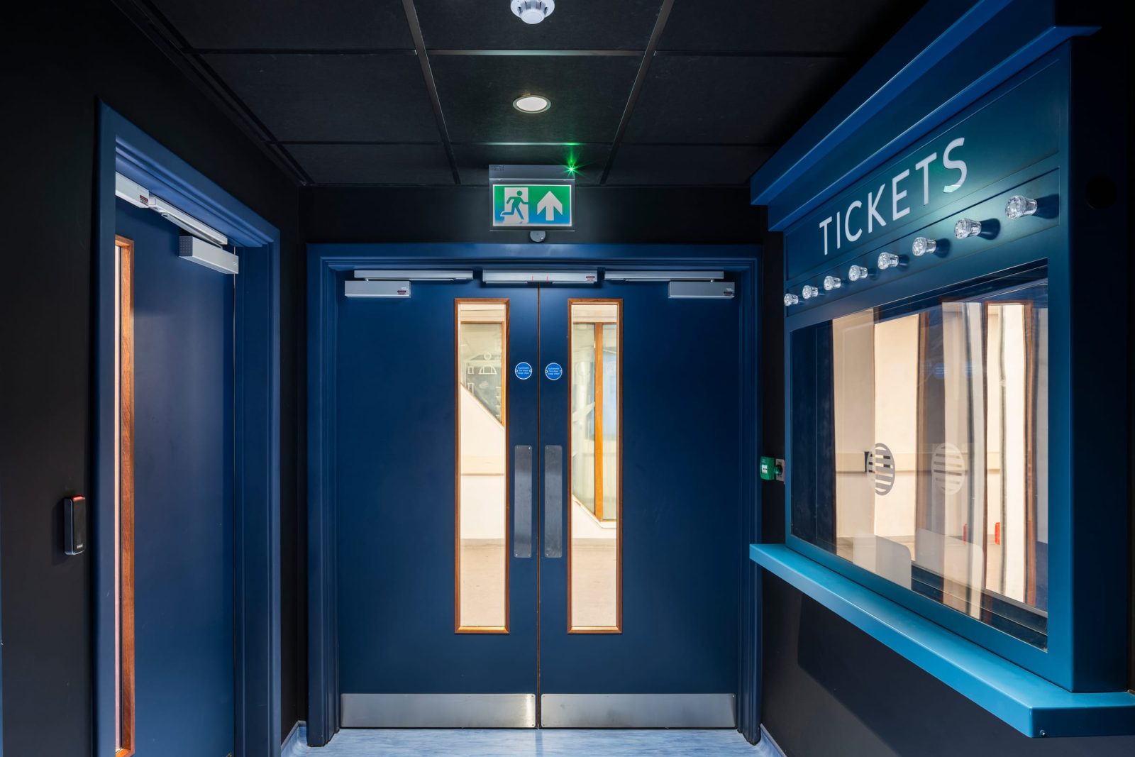 The cinema lobby, with the ticket window and entrance doors